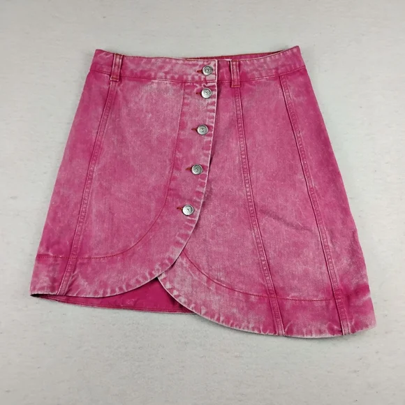 GANNI Asymmetric Denim Skirt In Washed Pink Size EU 38 US Med/6 - Picture 3 of 10